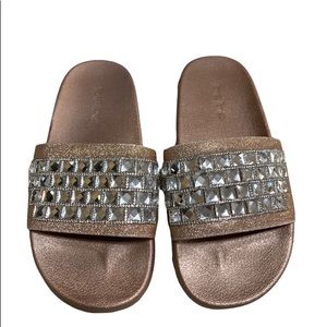 BEBE Women's Flashie Metallic
Slides Size 8